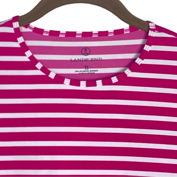 Lands’ End Long sleeve rash gaurd Sz Small pink white stripe - Picture 3 of 5